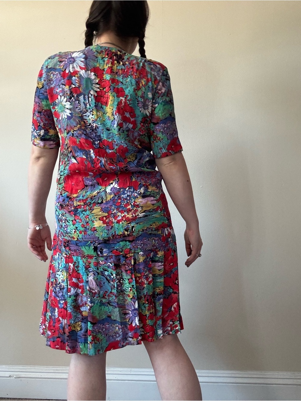 Vintage Liz Claiborne Red Multicolor Floral Button-Front Midi Dress - Picture 4 of 8